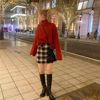 Wool check mini skirt