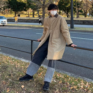 Corduroy two-tone long down jacket