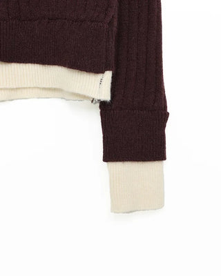 High-neck layered button knit
