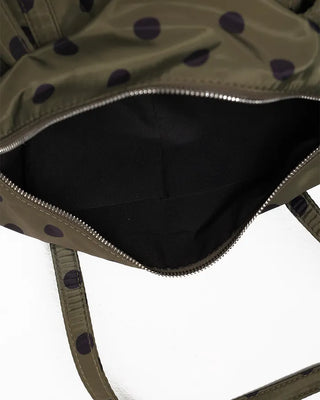 Outer pocket side gathered polka dot Boston bag
