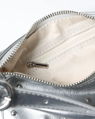 Round Studded Leather Zipper Bag