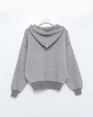 Striped Loose Fit Knit Hooded Parka