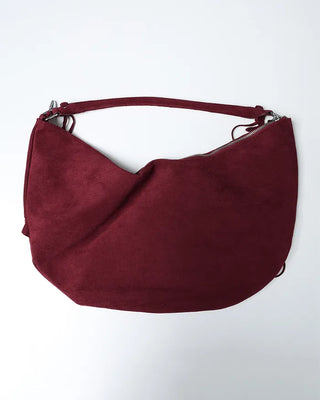 Frilled fringe suede hobo bag