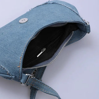 Denim buckle shoulder bag