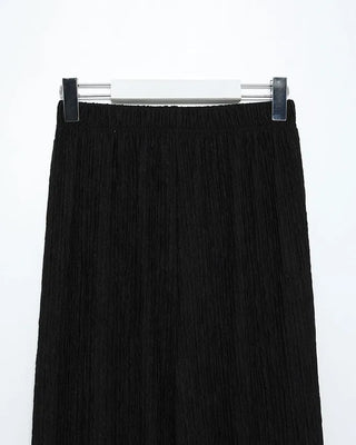 High-neck frilled neck and wide-leg pants set