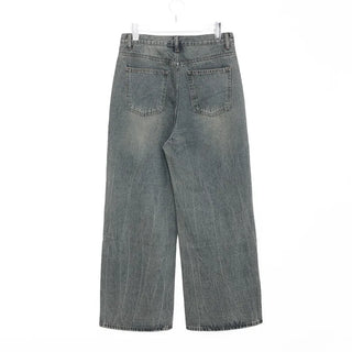 Distressed wide-leg denim pants