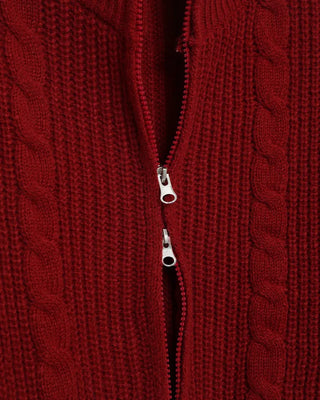 Cable knit high neck half-zip sweater