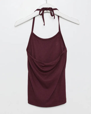 Round neck striped halter neck ribbed camisole