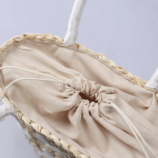 Ribbon Rattan Tote Bag
