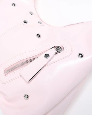 Multi-zip studded shoulder bag