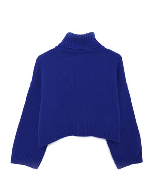 Side-slit cropped turtleneck knit