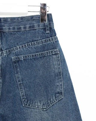Side-tuck washed denim pants