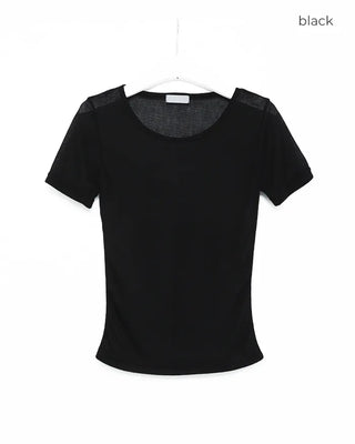 See-through slim half T-shirt