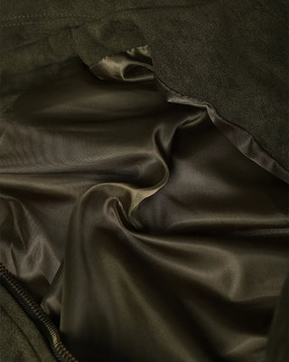 Gathered hem semi-cropped suede blouson jacket