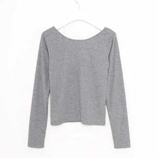 U-neck ribbed long-sleeved T-shirt
