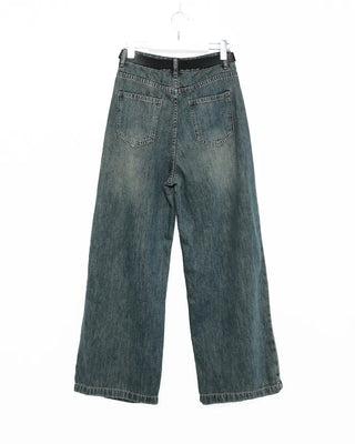 Double-pleated cotton wide-leg pants and belt set