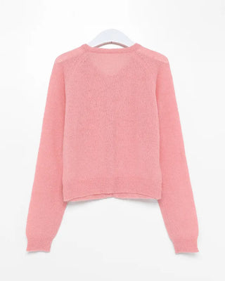 Round neck double-button knit cardigan