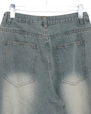 Side-tucked balloon denim pants