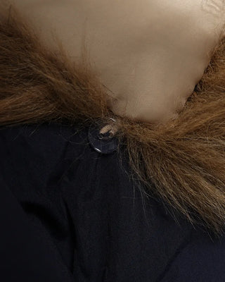 Loop button attached fur hood short down jacket