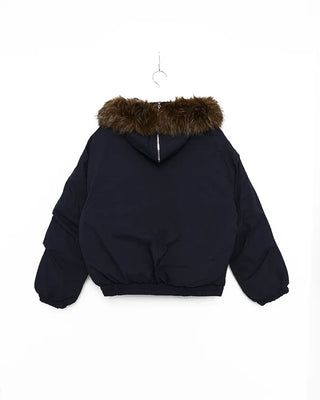 Button-up hooded fur padded jacket