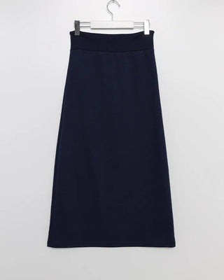 Wide-waisted ribbed easy maxi skirt