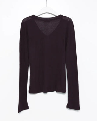 V-neck wool Tencel ribbed sheer long T-shirt