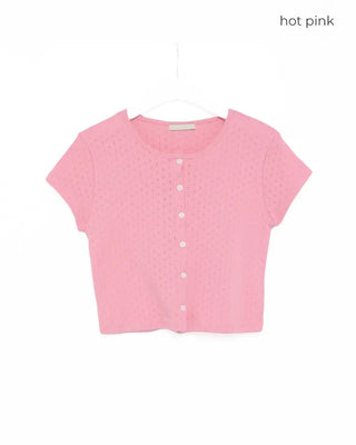 Flower punched short-sleeved cardigan
