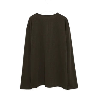 Henley neck long-sleeved T-shirt