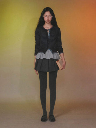 [Moromoro2] Striped Mesh Lace Knit Set