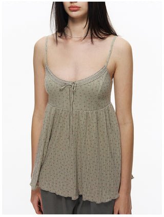 [NECY] Green Garden Lace Camisole & Shirring Mini Skirt