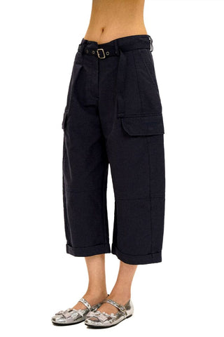 [Moromoro2] 3D Silhouette Belted Work Cropped  Pants