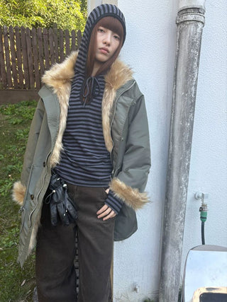 [NeverSeez] Fur Collar Oversized Parka Coat