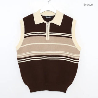 Striped Half-Zip Vest