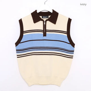 Striped Half-Zip Vest