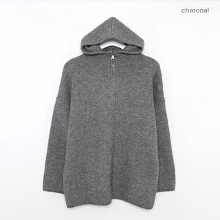 Half-zip hooded knit sweater