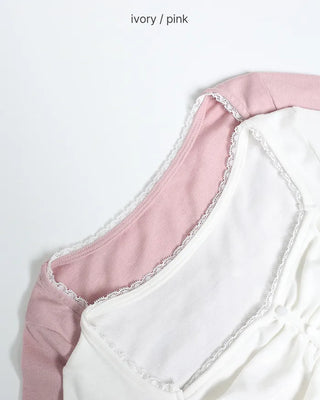 Scarf & Lace Gathered Long Sleeve Shirt Set