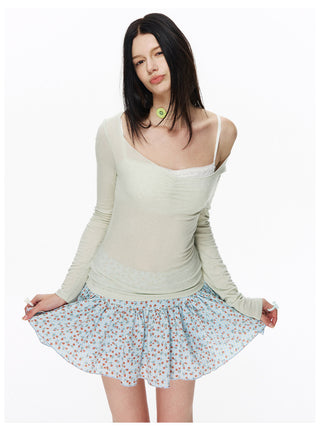 [NECY] Heart Neck Shirring Long Sleeve (2color)