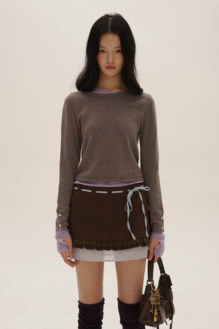 [Moromoro2] Asymmetric Collar Layered Knit  Sweater