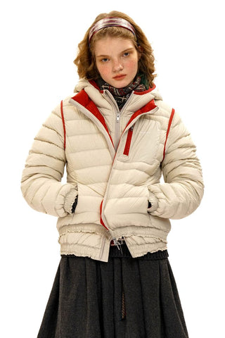 [Moromoro2] Lace Trim Hooded Down Jacket /  Vest
