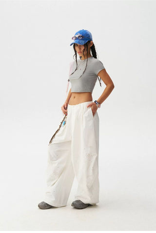 [Monterest] Cutout Embroidery Slim Fit Crop Tee