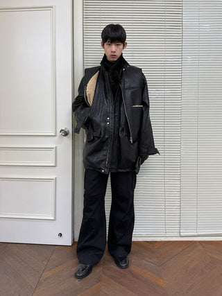 [NeverSeez] Padded PU Leather Trench Coat