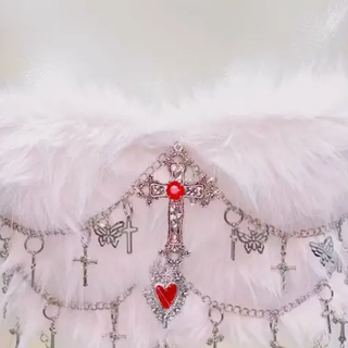 Fluffy metal chain cross applique tube top