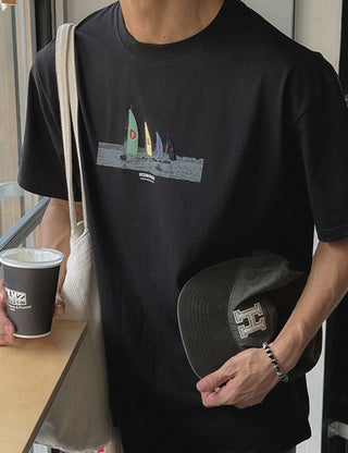 Ocean Studio Embroidered Short Sleeve T-shirt (2 colors)