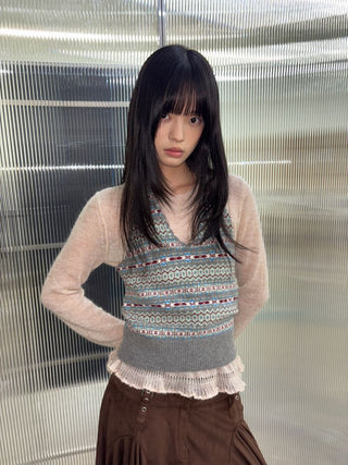 [NEVERSEEZ] Fair Isle Knit Halter Vest