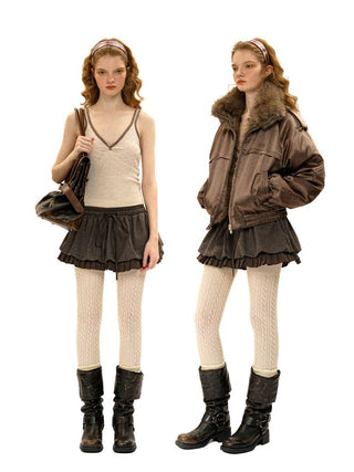 [Moromoro2] Wool Blend Plaid Layered Mini  Skirt