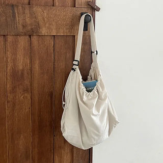 L Nylon Shirring String Big Shoulder Bag