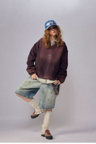 [Monterest] Washed Split-Neck Graphic Sweatshirt