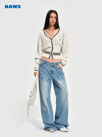 [NOTAWEAR] Stripe V-Neck Slim Fit Knit  Cardigan