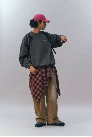 [Monterest] Fleece-Lined Logo Print Crewneck Sweatshirt