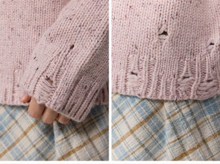 [Monterest] Distressed Crewneck Embroidered Sweater